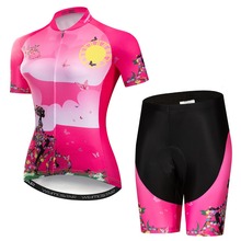 Hots-Conjunto de Ciclismo profesional para Hombre y mujer, camiseta de manga corta y pantalón corto, color verde y rosa, 2019 2024 - compra barato