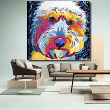 Pop Art-pintura al óleo sobre lienzo para decoración del hogar, pintura al óleo de perro pintado a mano, garabatos dorados, Animal, para sala de estar 2024 - compra barato