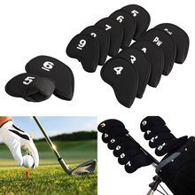 Cubiertas negras para cabeza de Golf, Protector de cabeza de palo de hierro, cubierta de neopreno, accesorio de Golf 3, 4, 5, 6, 7, 8, 9 Sw Pw Aw, venta al por mayor, 10 Uds. 2024 - compra barato