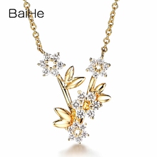 BAIHE Solid 18K Yellow Gold 0.34ct H/SI Natural Diamonds Wedding Women Fine Jewelry Beautiful Beautiful leaves flowers Necklaces 2024 - buy cheap