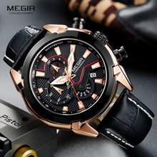 Часы MEGIR Мужские кварцевые с кожаным ремешком, водонепроницаемые, светящиеся 2024 - купить недорого