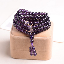 Буддийский пурпурный кристалл, 6 мм, 108, четки, браслет Mala, длинное ожерелье для йоги, медитации, для мужчин и женщин, лечебные украшения, оптовая продажа 2024 - купить недорого