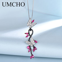 UMCHO Solid 925 Sterling Silver Pendants Necklace Butterfly Created Ruby Gemstone Black Spinel With Chain For Women Fine Jewelry 2024 - buy cheap