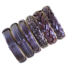 Pulsera de cuero genuino ajustable hecha a mano, 6 unidades por lote, men-S120 2024 - compra barato