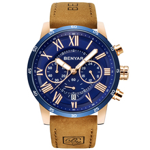 2019 Top Luxury Brand BENYAR Fashion Blue Watches Men Quartz Watch Male Chronograph Leather WristWatch Relogio Masculino 2024 - buy cheap