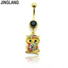 Fashion Korean Star Belly Button Rings Golden Surgical Steel Dangle Color Rhinestone Owl Navel Body Piercing Jewelry 2024 - buy cheap