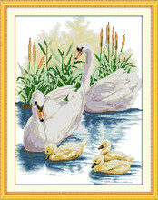 Набор для вышивки крестиком с изображением семьи лебедя, 11 карат, 14 карат 2024 - купить недорого