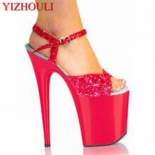 Sapatos sensuais 8 polegadas de salto alto fino, sapatos femininos de dedo aberto 20cm, sandálias de salto ultra alto, sandália de dança com glitter 2024 - compre barato