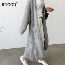 RUGOD 2020 осенний модный плюшевый вязаный кардиган с карманами, длинный кардиган, свитер, пальто, кардиган, свитер, зимний Кардиган 2024 - купить недорого