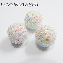New Design  !   20mm 100pcs/lot White AB  Flower Shape  Resin Rhinestone Beads For Chunky Kids Necklace 2024 - buy cheap