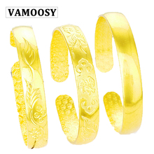 VAMOOSY-brazaletes abiertos con grabado para mujer y niña, brazalete de color dorado de 24K, joyería bohemia de moda, venta al por mayor, 10mm, 2018 2024 - compra barato