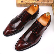 Sapatos masculinos brogue em couro legítimo, sapatos estilo britânico esculpidos em estilo oxford para negócios, primavera e outono 2024 - compre barato