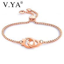 V.YA-pulsera Simple de acero inoxidable para mujer, brazalete ajustable de cuentas de oro rosa, cadena para regalo femenino 2024 - compra barato