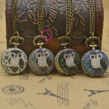 wholesale buyer enamel owl pocket watch good quality vintage classic fob watches new bronze colorful necklace with chain 2024 - buy cheap