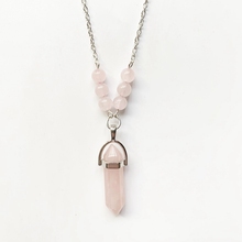 Pink Quartz Pendant Stone Beads Pink Crystal Necklace Hexagonal Column Bullet Shape Stone Point Pendant Silver-color Link Chain 2024 - buy cheap