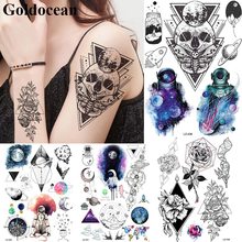 Tatuajes de flores triangulares para hombres y mujeres, pegatinas de demonio falso negro, Galaxia, astronauta, brazo, cintura, tatuajes temporales 2024 - compra barato