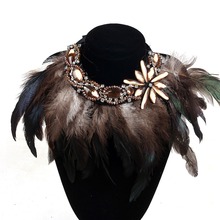 Collar bohemio Maxi para mujer, gargantilla de plumas con cuentas de cristal, Collares y colgantes, novedad 2024 - compra barato