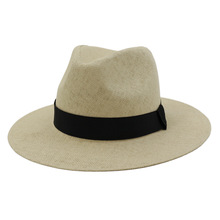 Sombrero de paja de Jazz para mujer, sombrero de playa de ala plana con banda negra, a la moda, Panamá 2024 - compra barato