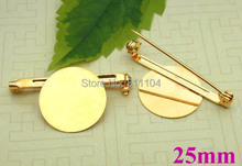 25mm New Golden Plated Brass Blank Flat Circle Bezel tray Cabochon Brooch Bases Back Pins Settings Brooches Findings 2024 - buy cheap