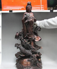 Bi001672 suporte de bronze vermelho puro bronze dragão guanyin kwan-yin boddhisatva estátua de buda 2024 - compre barato