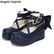 Angelic imprint woman mori girl lolita cosplay shoes lady mid heels pumps wedges women princess dress party shoes big bowtie 5cm 2024 - buy cheap