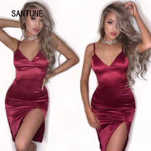 Santune Sexy Bodycon night Party Dress 2017 Fashion Women V Neck Side Split Slim Summer elegant strap knee length Dresses 2024 - buy cheap