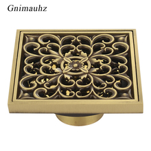 Antique  Antique Brass square bathroom floor drain Euro shower drain  Strainer Cover Grate Waste 2024 - buy cheap