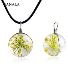 Dried Jewelry Necklaces Gypsophila Necklace Glass Round Flower Pendant Women 2024 - buy cheap