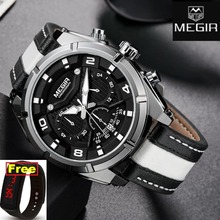 MEGIR Chronograph Sport Watch Men Quartz Wristwatches Clock Fashion Leather Army Military Watches Hour Time Relogio Masculino 2024 - buy cheap