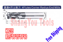 2pcs 8mm hrc55 R0.5*D8*20*D8*60 4 Flutes Milling tools Mill cutter  Corner Radius End Mill CNC router bits 2024 - buy cheap