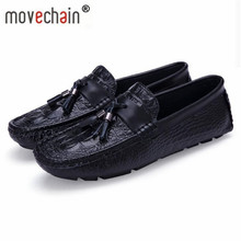 Movechain mocassins masculinos de couro de crocodilo, mocassim casual para dirigir, de couro de crocodilo, com borlas, para festa de casamento 2024 - compre barato