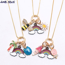 MHS.SUN New Charming Rainbow Bee Flower Lollipop Pendant Necklace For Kids Child Girls Chain Necklace Cute Design Jewelry Gift 2024 - buy cheap