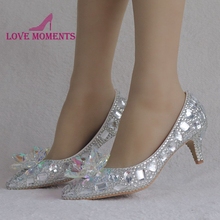 2 Inches Middle Heel Wedding Dress Shoes Silver AB Crystal Cinderella Prom Party Shoes Graduation Ceremony High Heels Size 42 2024 - buy cheap