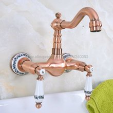 Wall Mounted Two Handles Antique Red Copper  Kitchen Sink Bathroom basin Faucet mixer tap Kna955 2024 - buy cheap