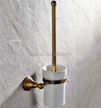 Antique Brass Wall Mounted Bathroom Ceramic Cup and Brass Toilet Brush Holder Wba149 2024 - buy cheap