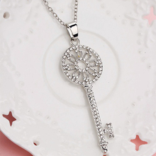 Crystal Key Necklace Pendant Women Silver Plated Hollow Rhinestone Flower Long Chain Choker Statement Charm Fashion Jewelry 2024 - buy cheap