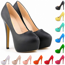 2022 New Fashion Platform Soft Leather Women Pumps Shallow Super High Heels 14cm Round Toe Female Black Red Wedding Shoes Party 2024 - buy cheap