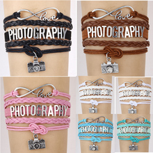 Drop shipping Infinity Love PHOTOGRAPHY Braided Bracelet & Bangles Handmade Leather Camera Charm Bracelet  Jewelry Wristband 2024 - buy cheap