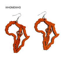 WHOMEWHO-pendientes de madera marrón ahuecados con mapa de África, pendientes de oreja con grabado de Reina, joyería Africana Vintage para fiesta, regalos para Club DIY 2024 - compra barato