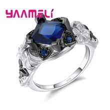 925 Sterling Silver Round Blue Cubic Zirconia For Women Men Finger Rings Crystal Jewelry Present 2024 - buy cheap