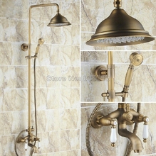 Antique Brass Wall Mounted Bathroom Rain Shower Faucet Set with Handheld Shower Head / Ceramic Handles Bathtub Mixer Taps Wrs161 2024 - buy cheap