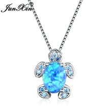 Cute Female Turtle Animal Pendants Necklaces Vintage Silver Color Jewelry White Blue Fire Opal Stone Necklaces For Women 2024 - buy cheap