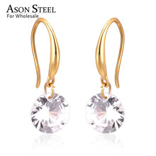 ASONSTEEL-pendientes redondos de circonia cúbica para mujer/niña, de acero inoxidable, Color dorado/plateado, aretes de gota de cristal, joyería de boda para mujer 2024 - compra barato