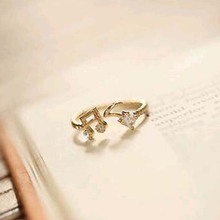 Nota musical anéis de parafuso abertura ajustável strass banhados a prata anéis dourados para mulheres 2024 - compre barato