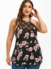 ROSEGAL Plus Size Lace Panel Floral Print Tank Top Women Tank Top Sleeveless Casual Summer Ladies Tops O Neck Female Big Size 2024 - buy cheap