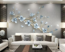 Beibehang Custom wallpaper 3d embossed magnolia butterfly new Chinese TV background wall murals living room bedroom 3d wallpaper 2024 - buy cheap