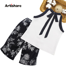 Girls Clothes Set Solid Vest + Floral Shorts 2PCS Summer Suit For Girls Teenage Clothes For Children 6 8 10 12 13 14 Year 2024 - buy cheap