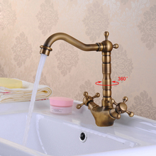 BAKALA Freeshipping Vintage Style Bathroom Basin Sink Faucet Antique Brass Mixer Tap Dual Handles Deck Mounted GZ7306 2024 - buy cheap