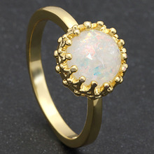 Hason anéis redondos de opala de fogo, joia feminina dourada de noivado e charmosa para presente de casamento 2024 - compre barato