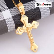 Stainless Steel Jesus Necklace Cross Pendant Gold Color High Quality Free 50cm Chain Men Religious Jewelry Waterproof 00105HY 2024 - buy cheap